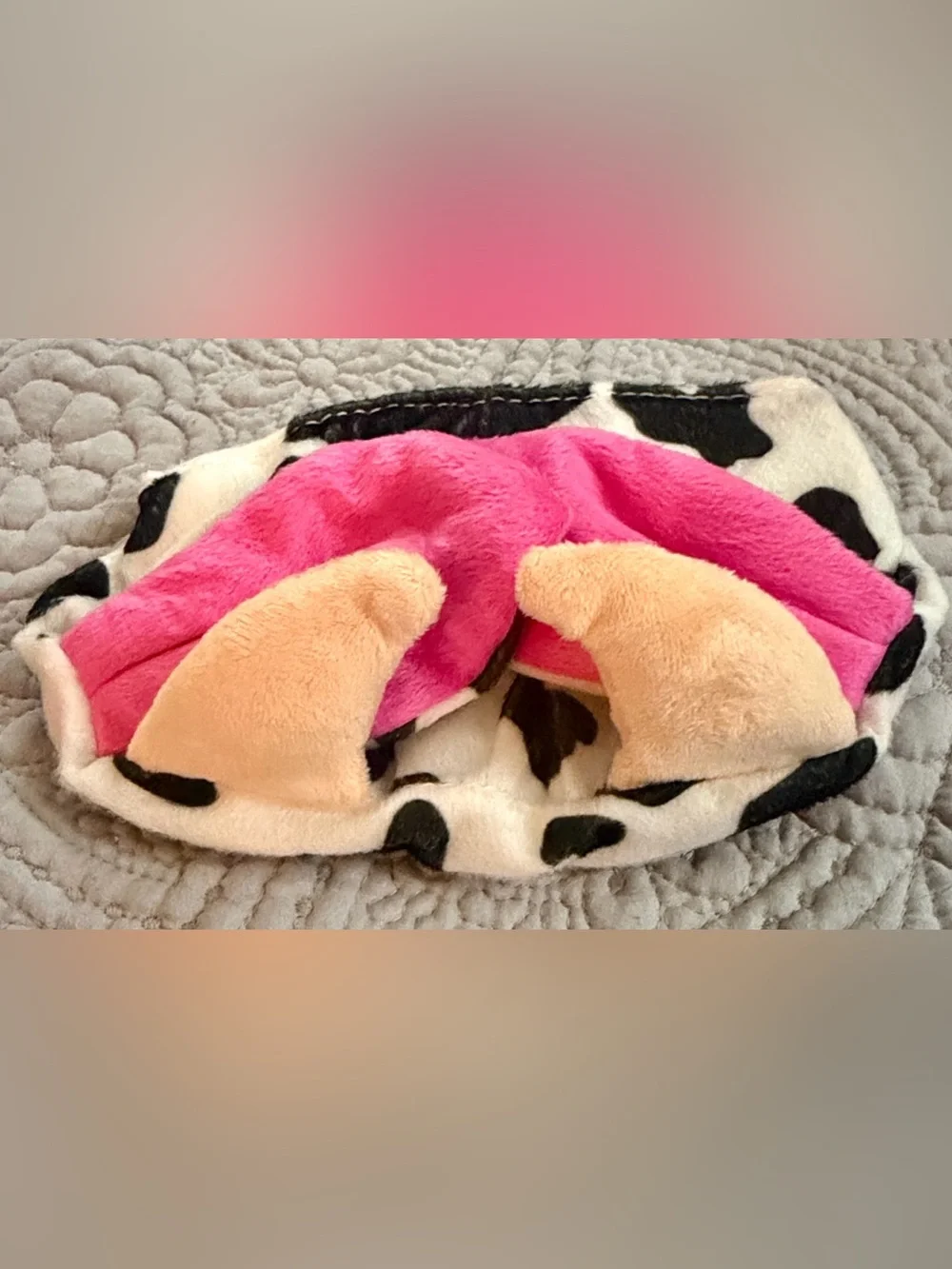🐾 Plush Pink & Cream Cow-Print Pet Headband With Bright Pink Ears
